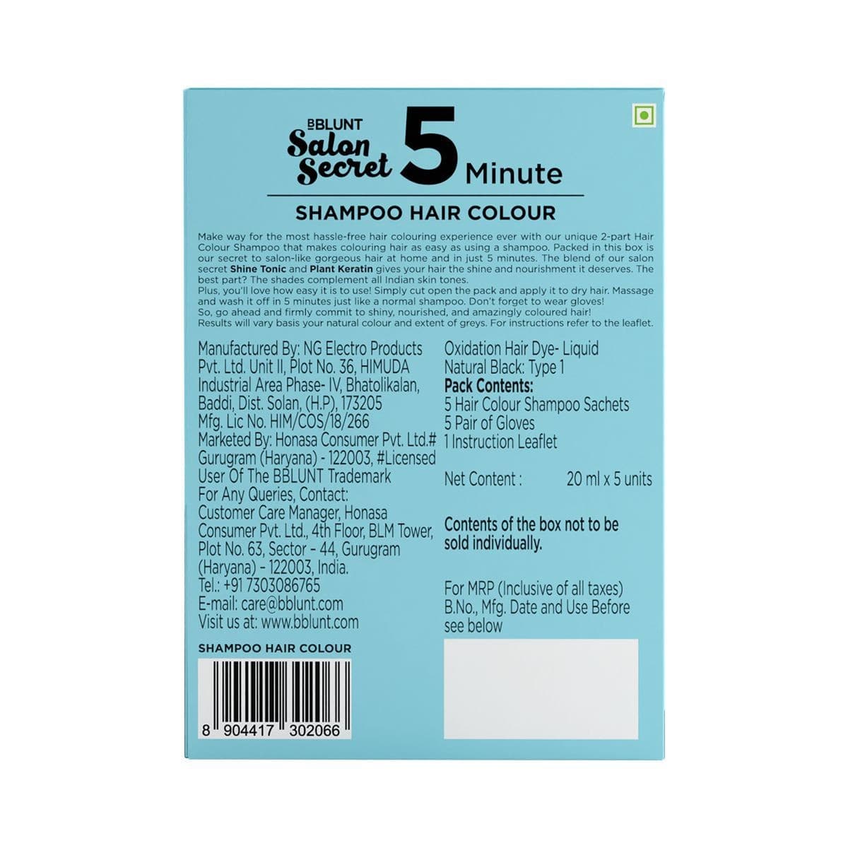 Natural Black 5 Minute Shampoo Hair Colour - 20ml X 5