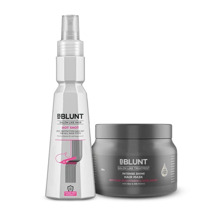 BBLUNT Protect & Shine Combo (Hot Shot Heat Protection Mist (150 ml), Intense Shine Hair Mask (250 g)