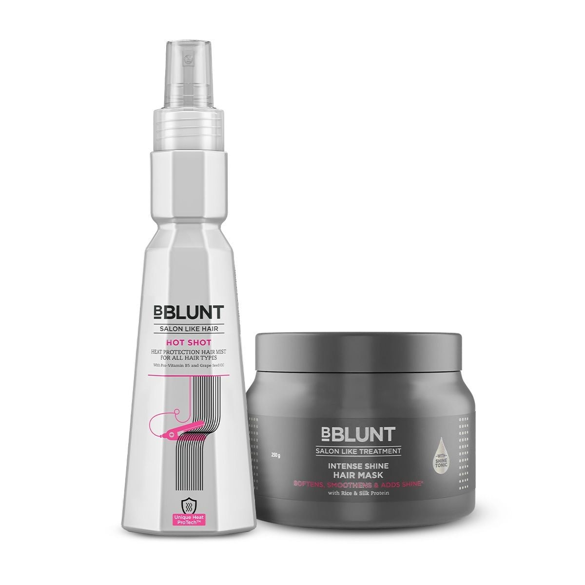 BBLUNT Protect & Shine Combo (Hot Shot Heat Protection Mist (150 ml), Intense Shine Hair Mask (250 g)